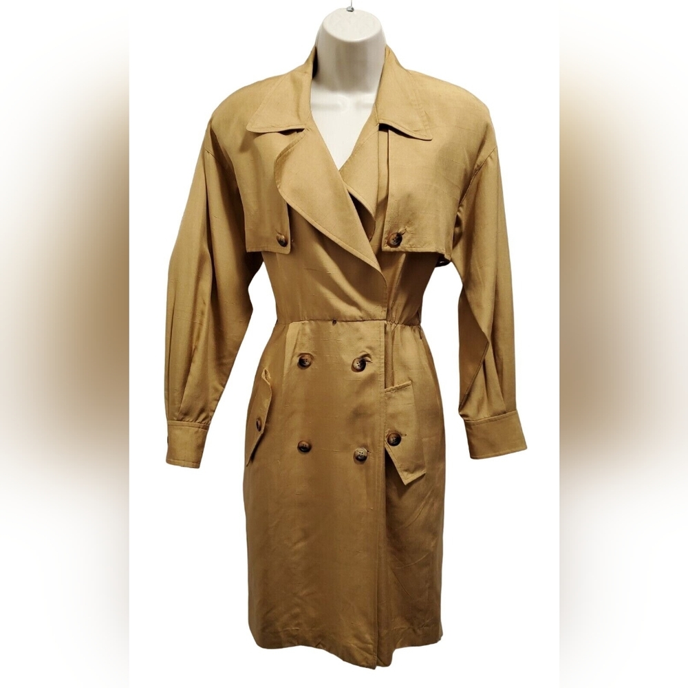 Gillian Blazer Dress 100% SILK Womens Gold  Midi Long Sleeve Size 2